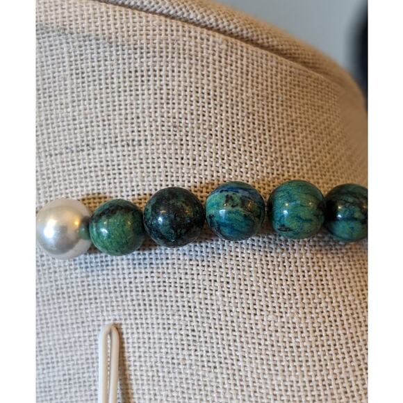 Green Stone Pearl Magnetic Hematite Beaded Toggle Necklace - Picture 4 of 12